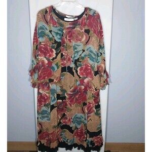 Anna Maxwell Colorful Floral Maxi Dress 2 Pc Set Rayon Boho Romantic Plus Sz 3X